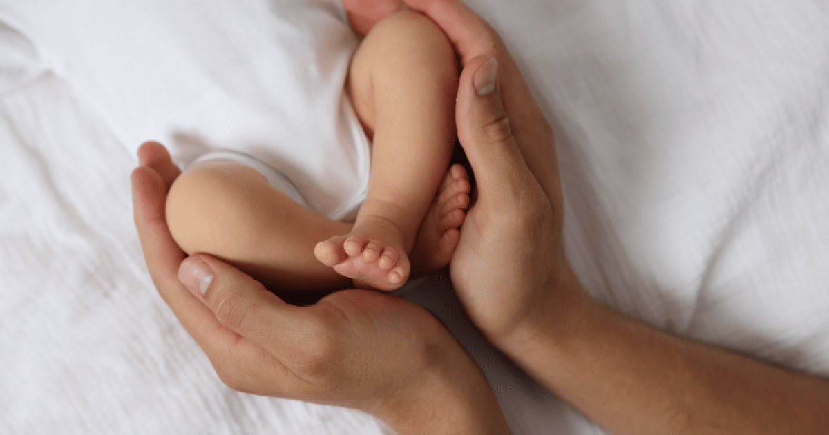 Adult hands holding a preemie baby